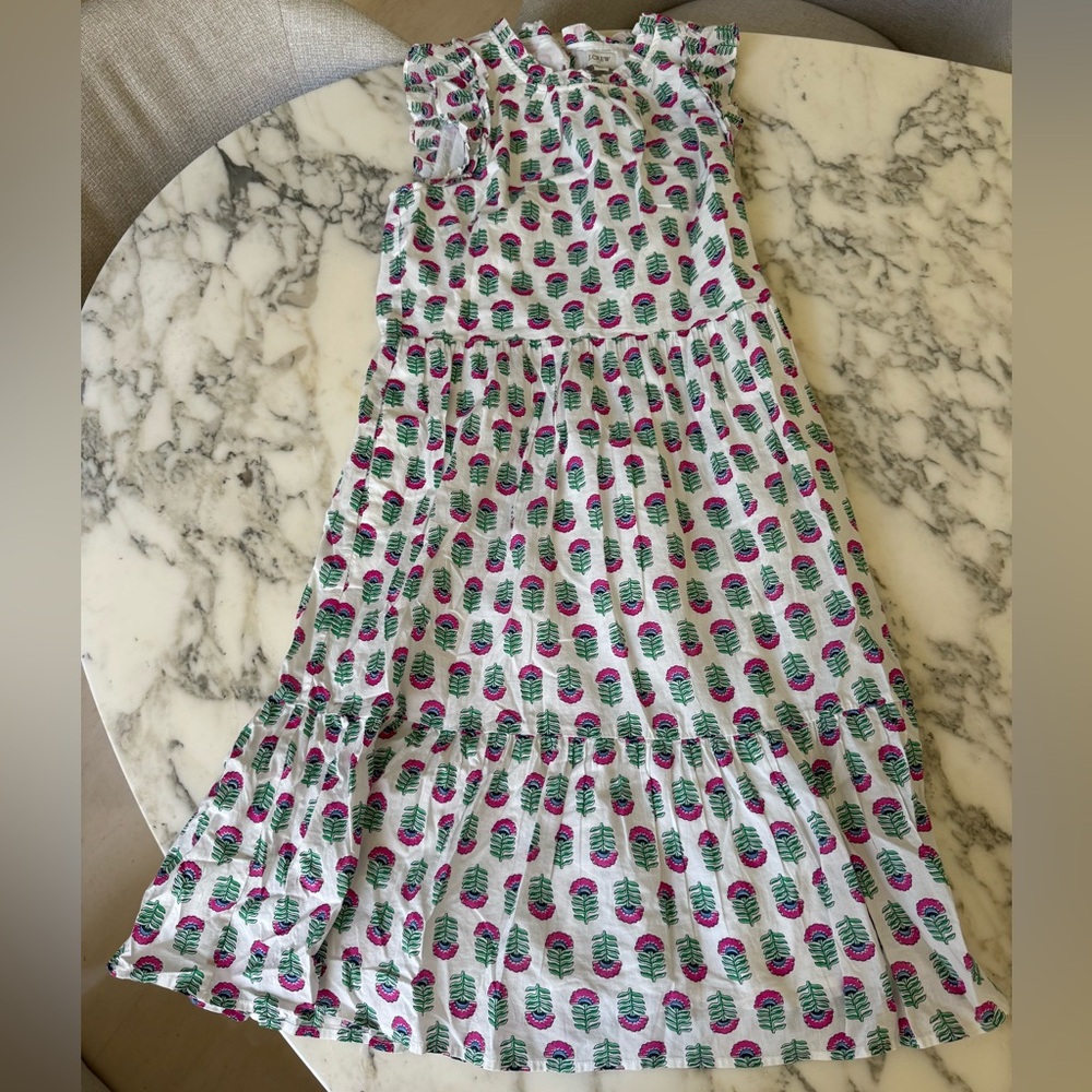 NWT J.Crew Sz 6 Mini Dress Ruffle Sleeves, White Vivid Pink Floral Sundress Flaw - Picture 4 of 9